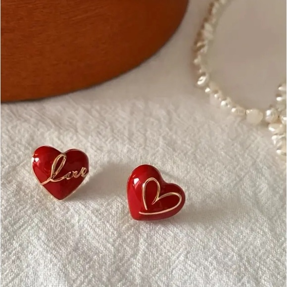 Boutique Jewelry - Red Heart Shape Stud Earrings